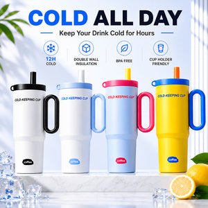 26 oz insulated tumbler with handle and straw