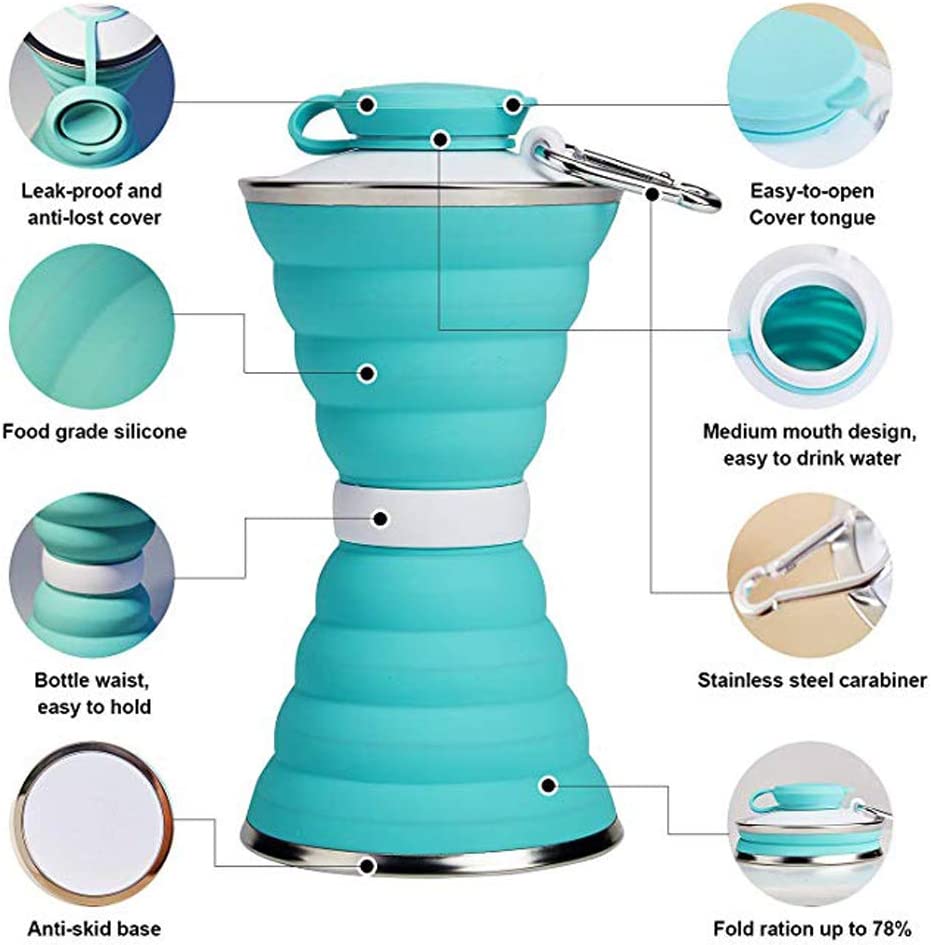Collapsible Silicone Water Bottle (500 ml) with Carabiner