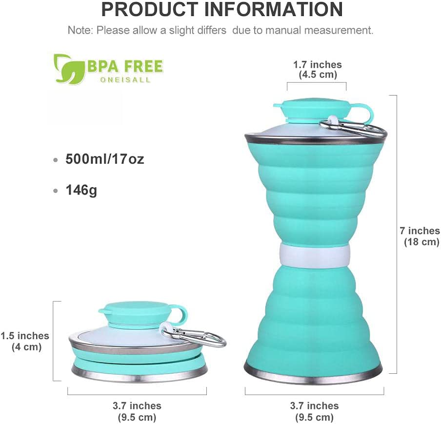 Collapsible Silicone Water Bottle (500 ml) with Carabiner